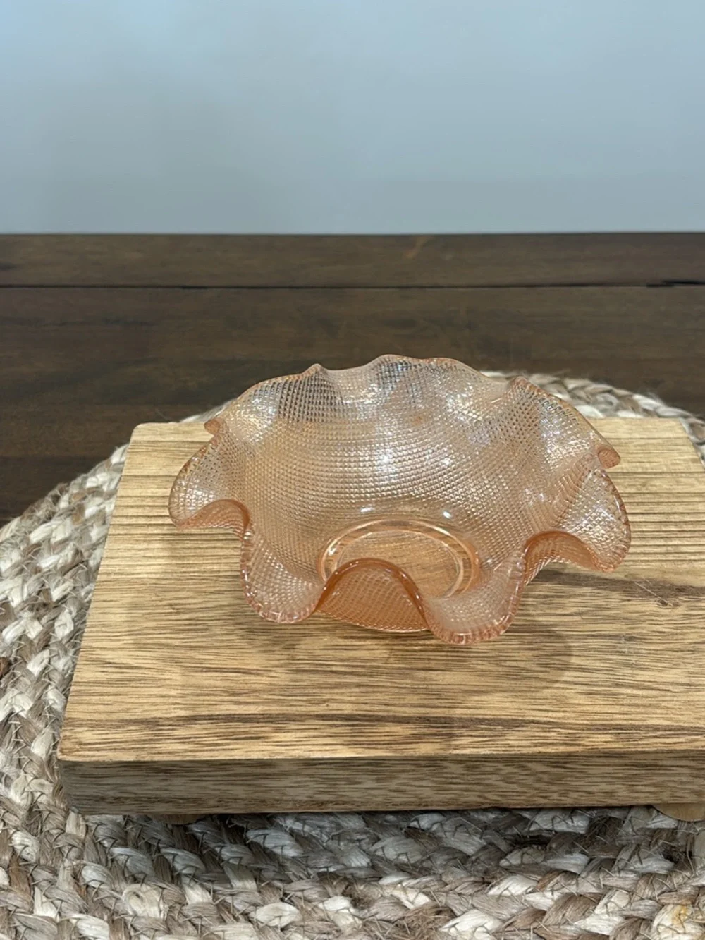 Vintage Pink Depression Glass Decorative Ruffled Bowl